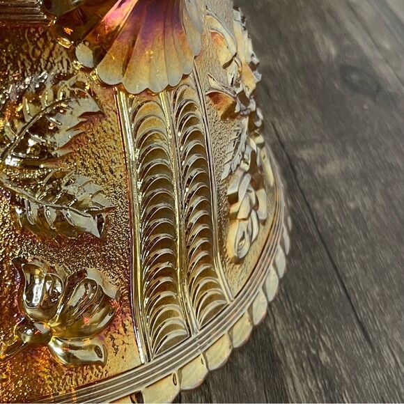 Vintage Fenton Marigold Carnival Imperial Open Rose Footed Bowl 10" dia. EUC - Picture 12 of 14